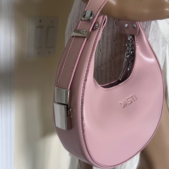 NWT Half-Moon Round Pink Barbie Color Small Purse Bag Women w Convertible Handle - Picture 3 of 9